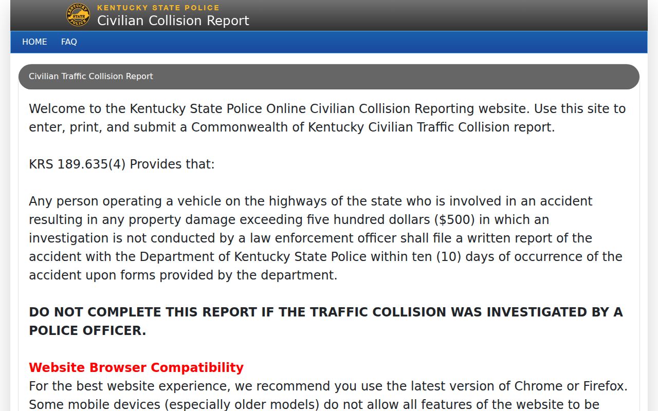 Kentucky arrest records KSP civilian collision reporting channel