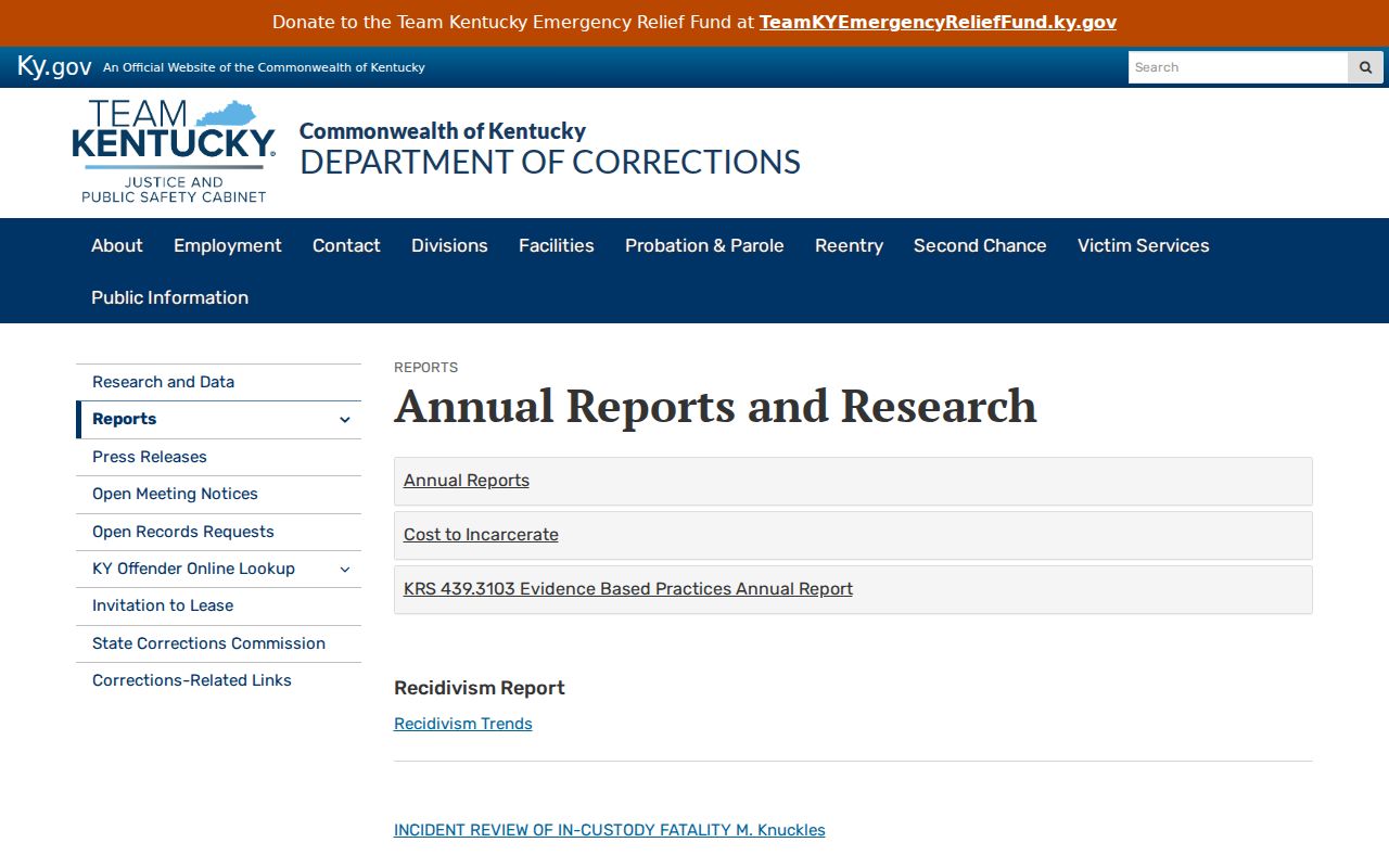Kentucky arrest history KDOC research and statistics