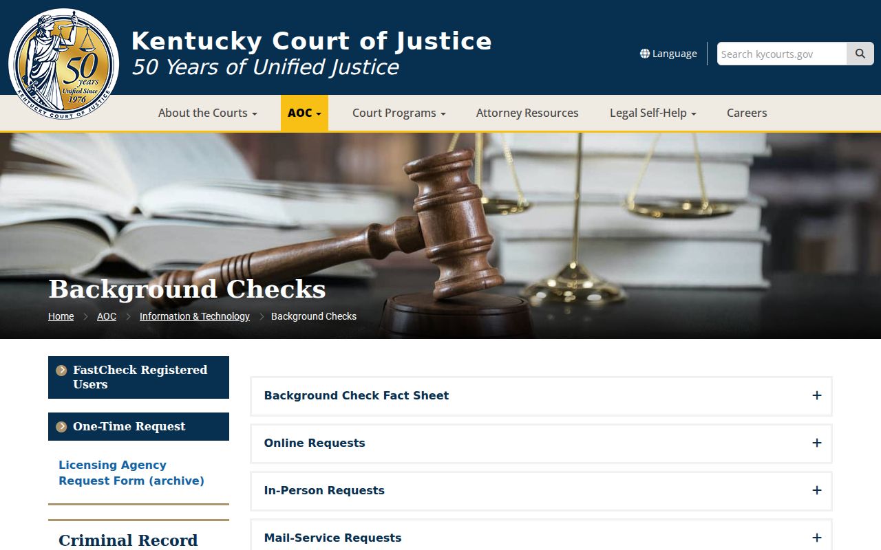 Kentucky court case lookup AOC report fields
