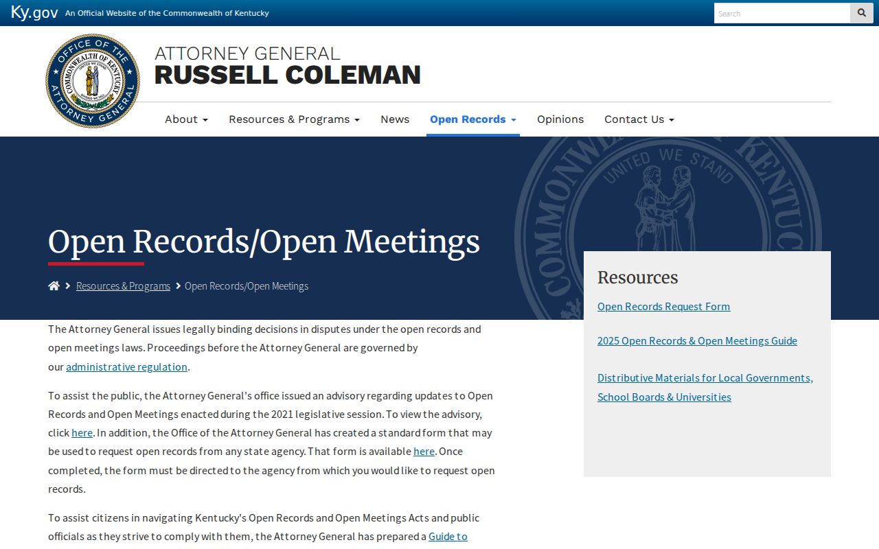 Kentucky court case records open records guidance