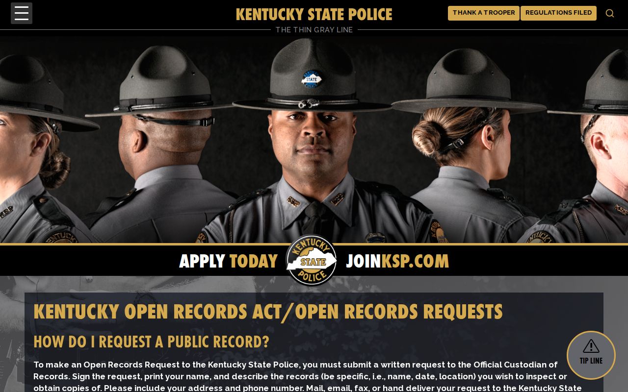 Kentucky State Police criminal history and open records request channels