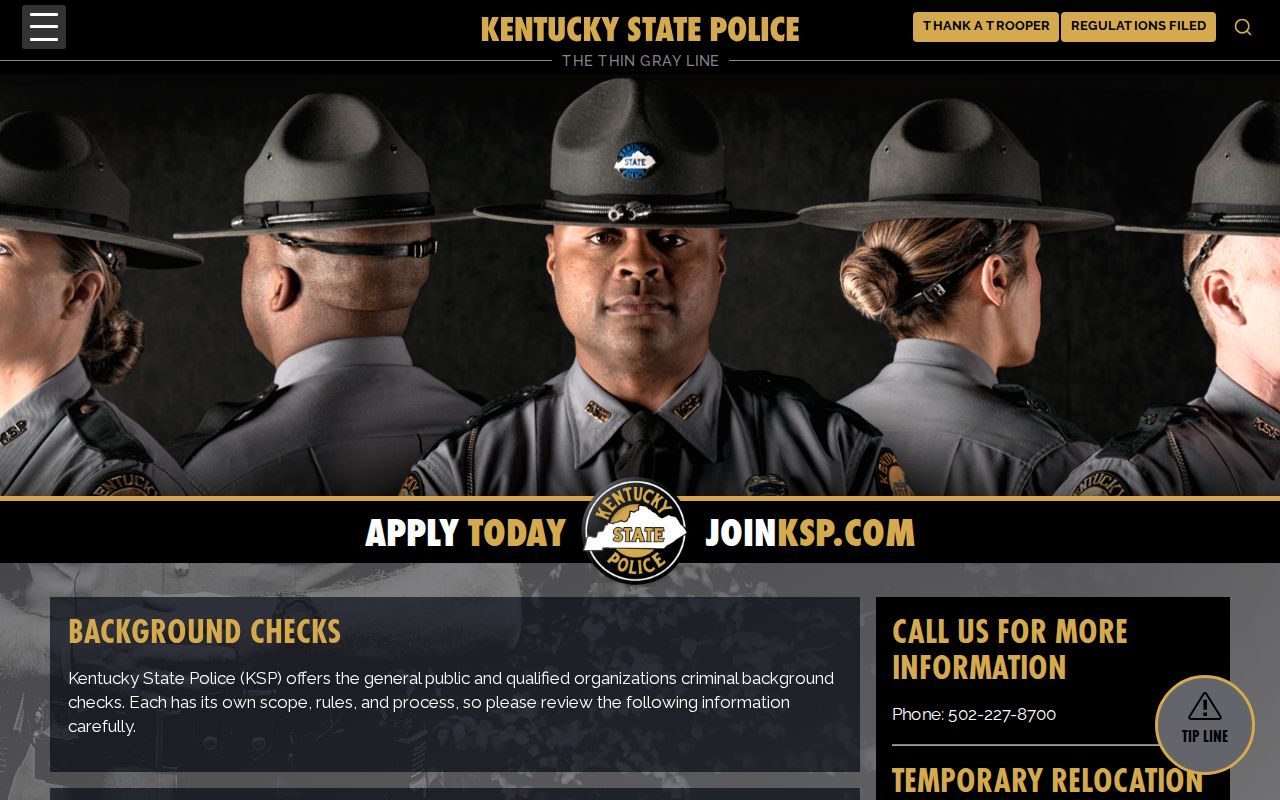 Kentucky State Police criminal history check products