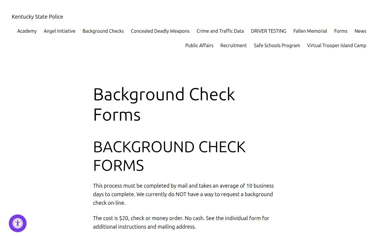 Kentucky State Police criminal history form library