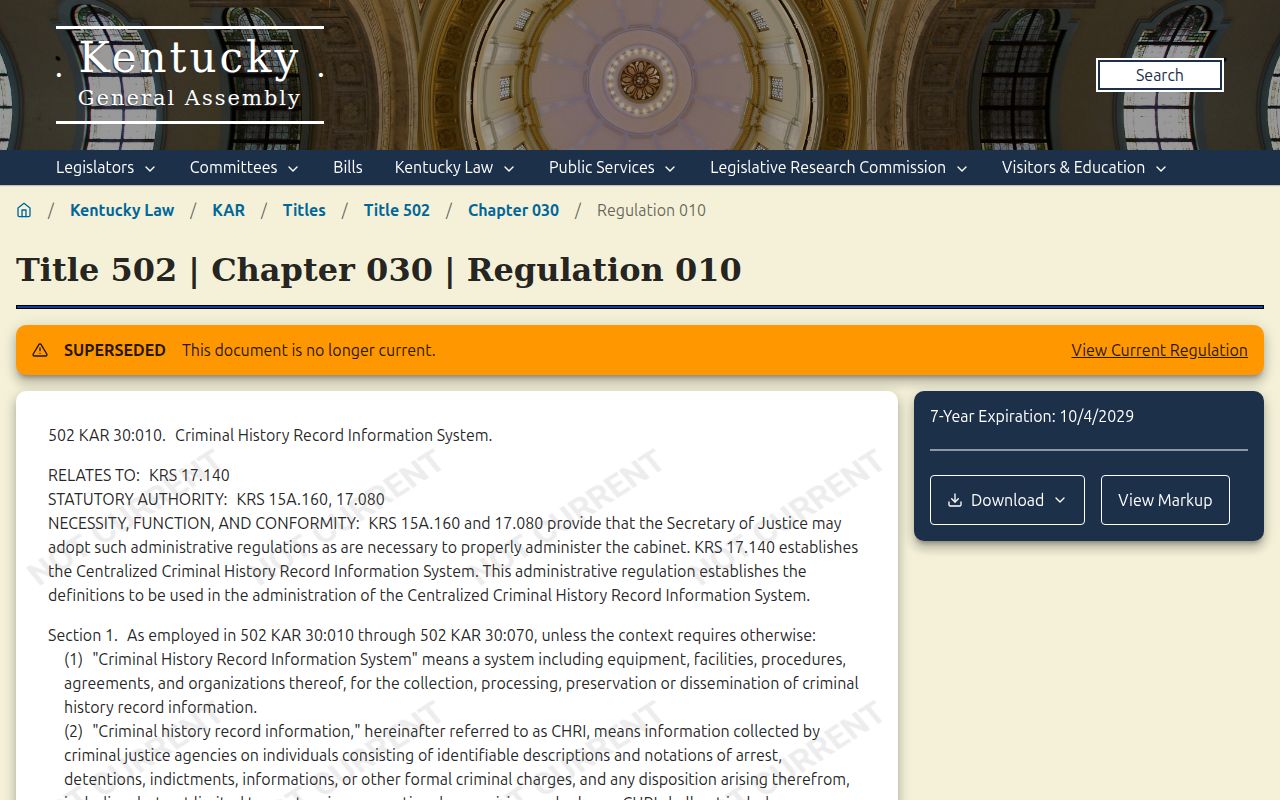 Kentucky State Police UOR criminal history reporting regulation