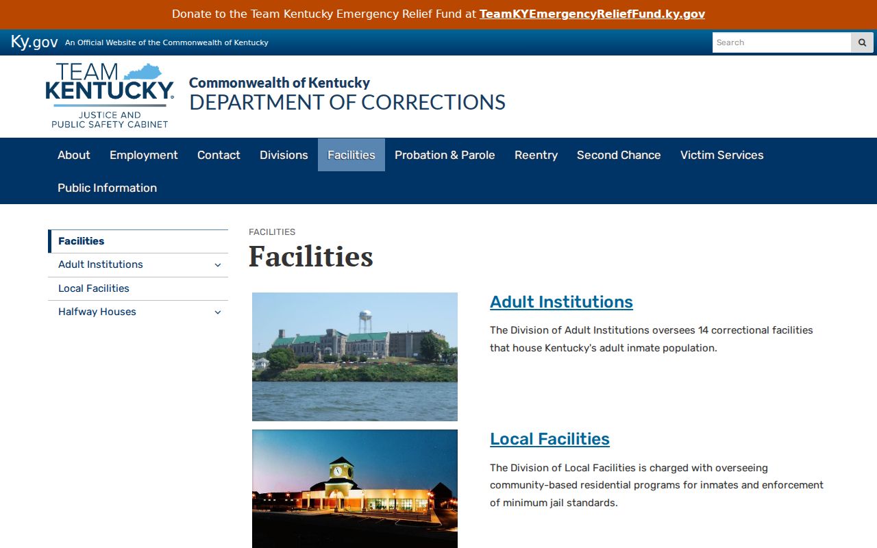 Kentucky criminal records and KDOC correctional facility directory