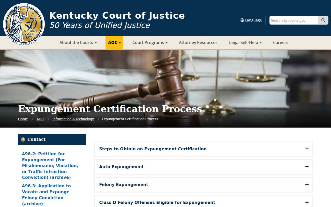 Kentucky criminal history expungement certification and filing process