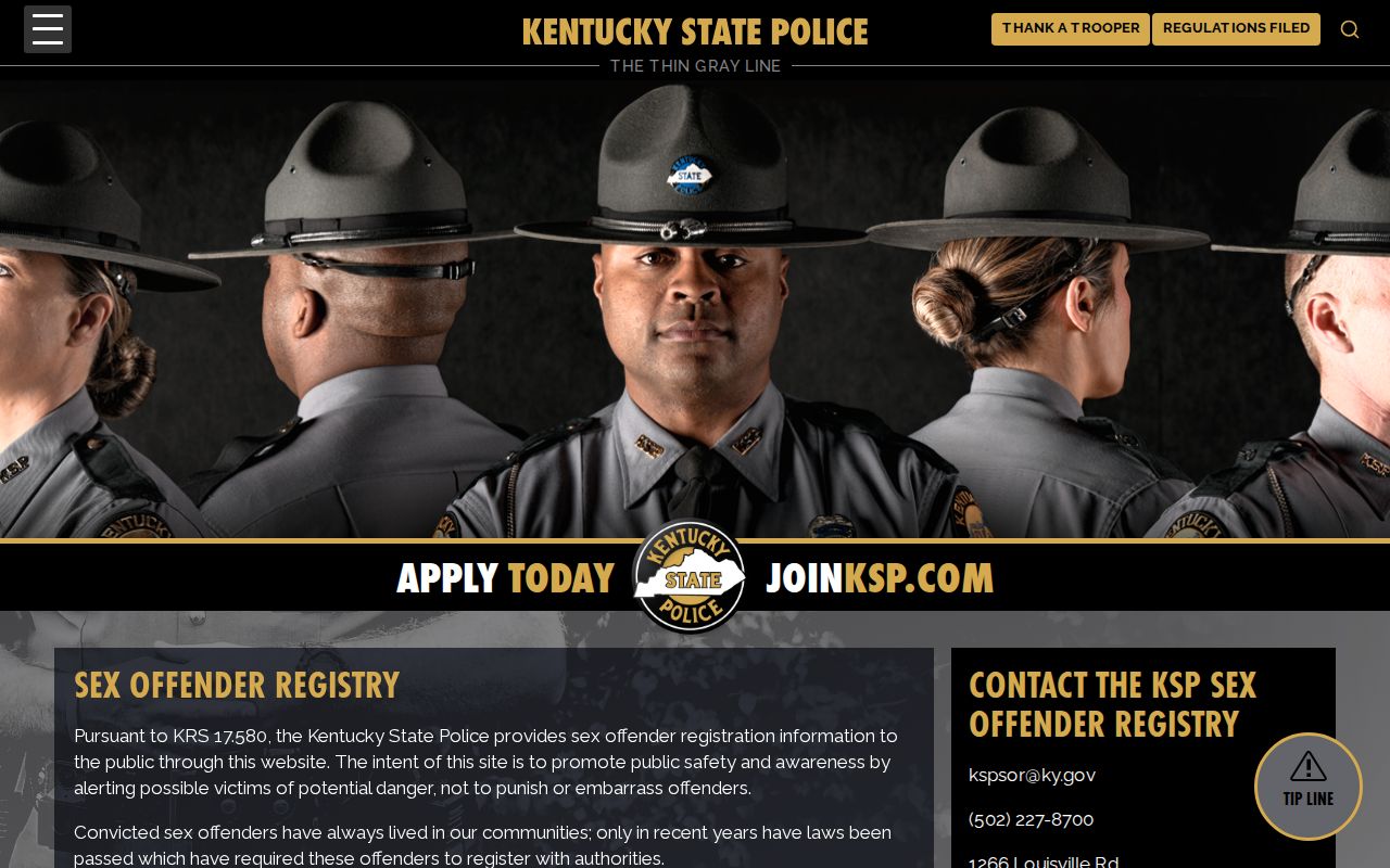 Kentucky sex offender registry overview from Kentucky State Police